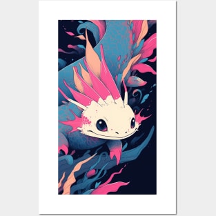 Cute Axolotl Anime Art Design | Cute Animals | Axolotl Hentaii Chibi Kawaii Design Posters and Art